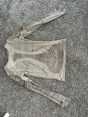 Women’s Open-Work Long Sleeve Top in Taupe